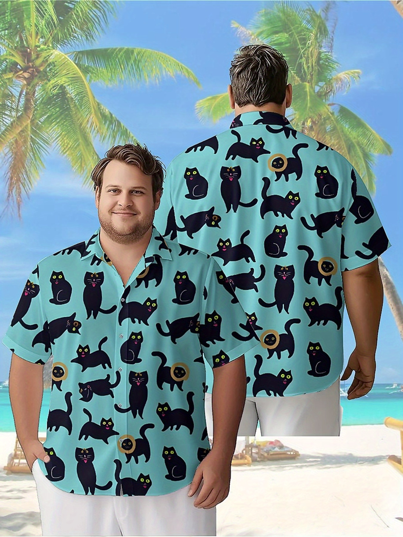 Beach Shirt Hawaiian - Men's Plus Size Hawaiian Shirts Black