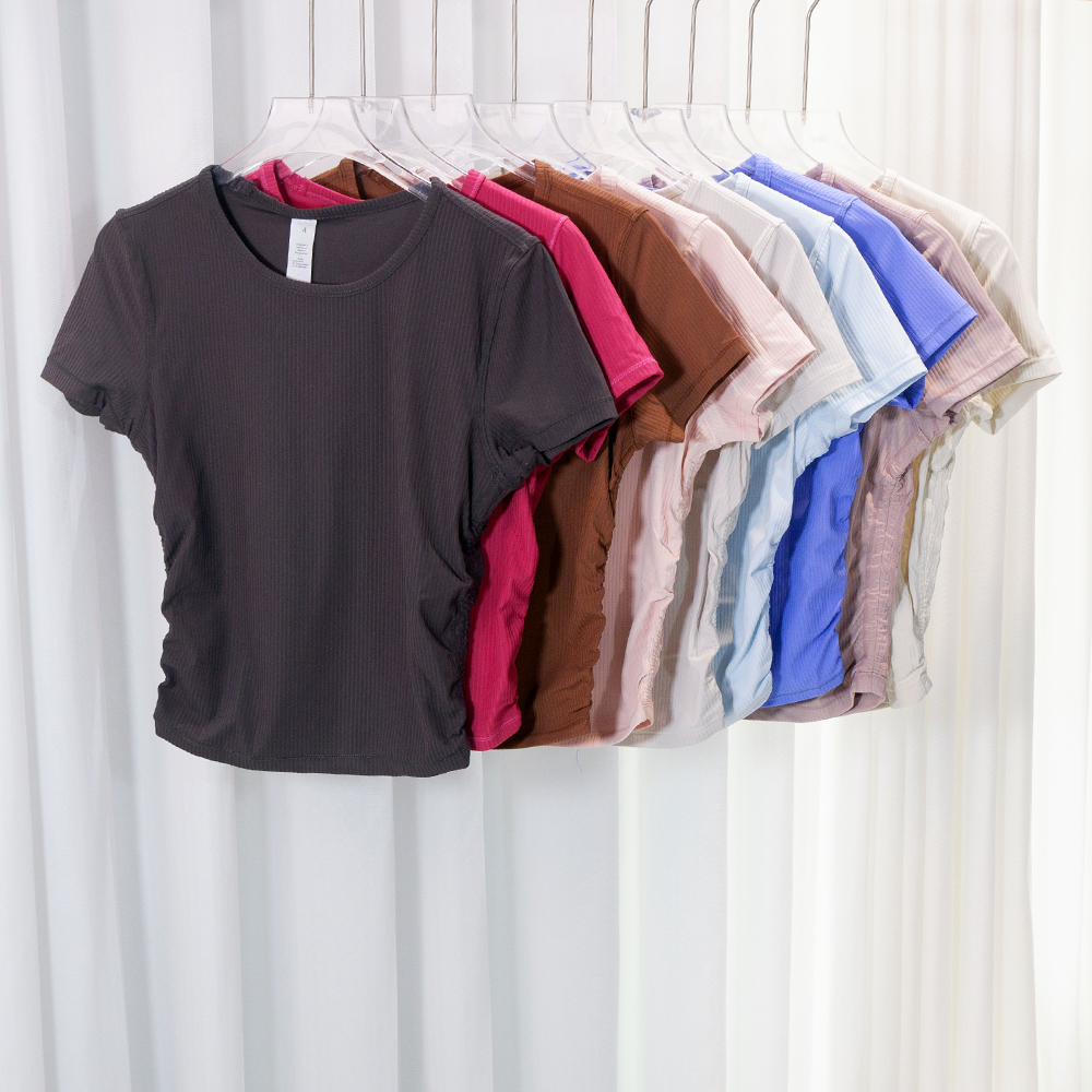 Summer Yoga Clothing - Waist-cinching Short Sleeve Slim Fit Ribbed