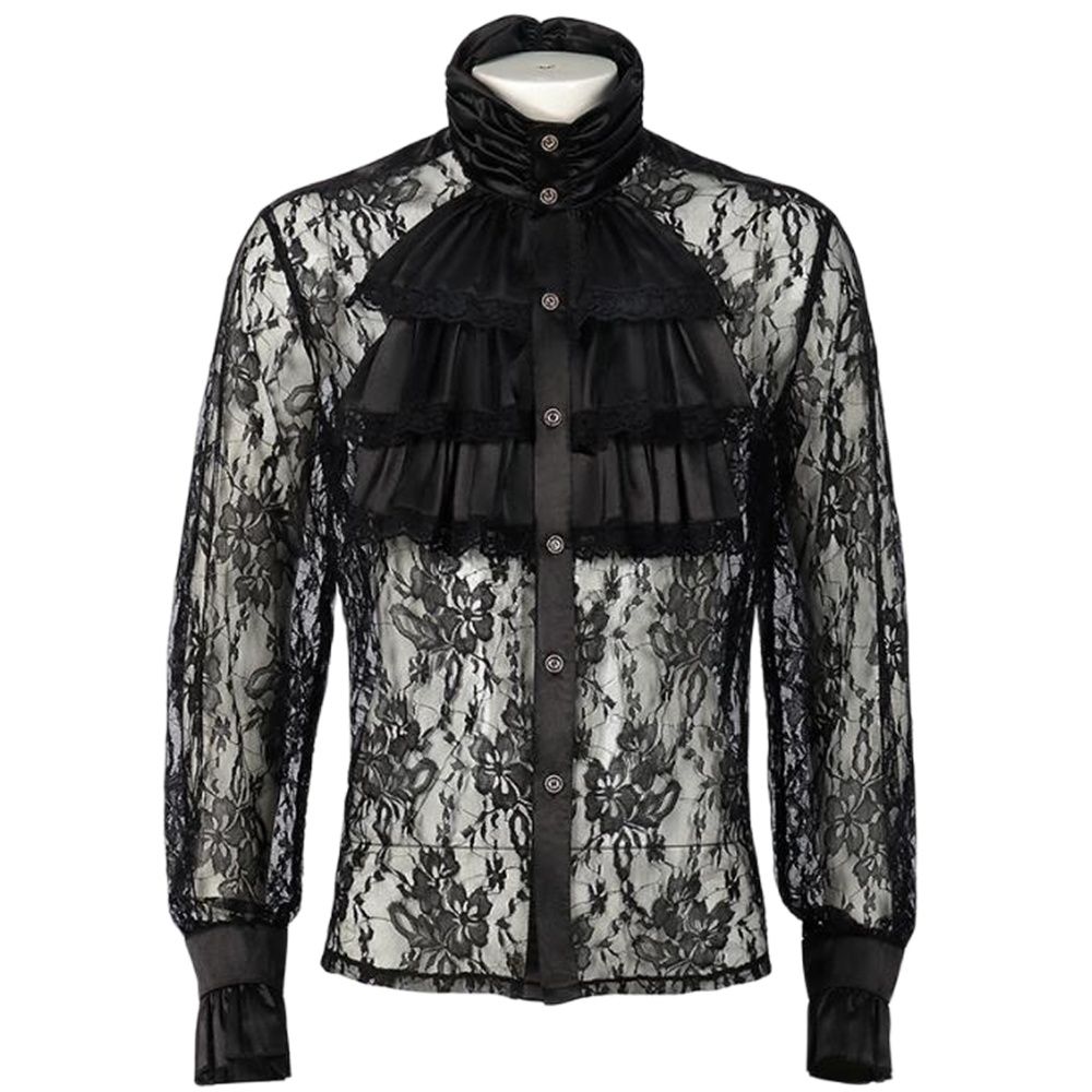 Summer Victorian Clothing - Medieval Men Lace Shirt With Jabot
