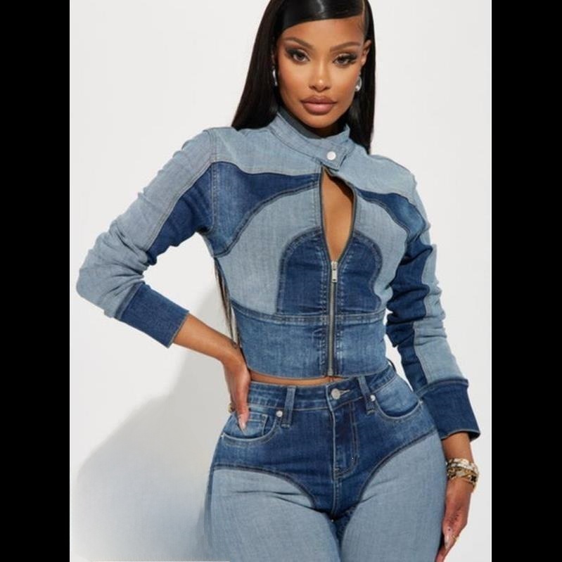 Summer Clothing List - High Elasticity Denim Patchwork Set Women's