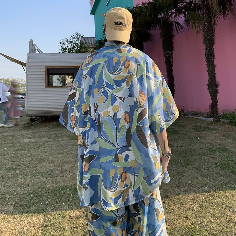Beach Shirt Hawaiian - Ice Silk Floral Short Sleeve Men's