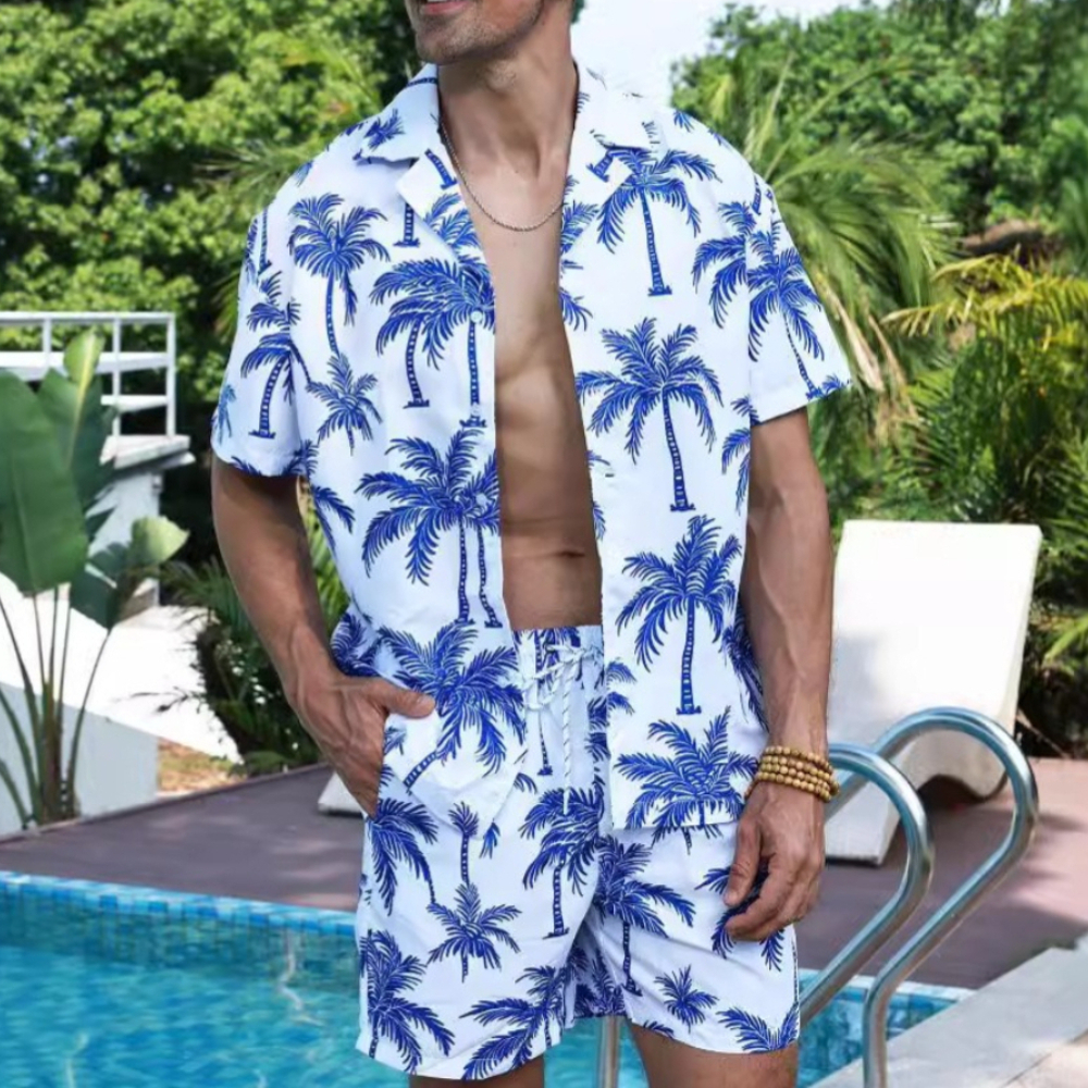 Beach Shirt Hawaiian - Hawaiian Style Printed Coconut Tree Shirt