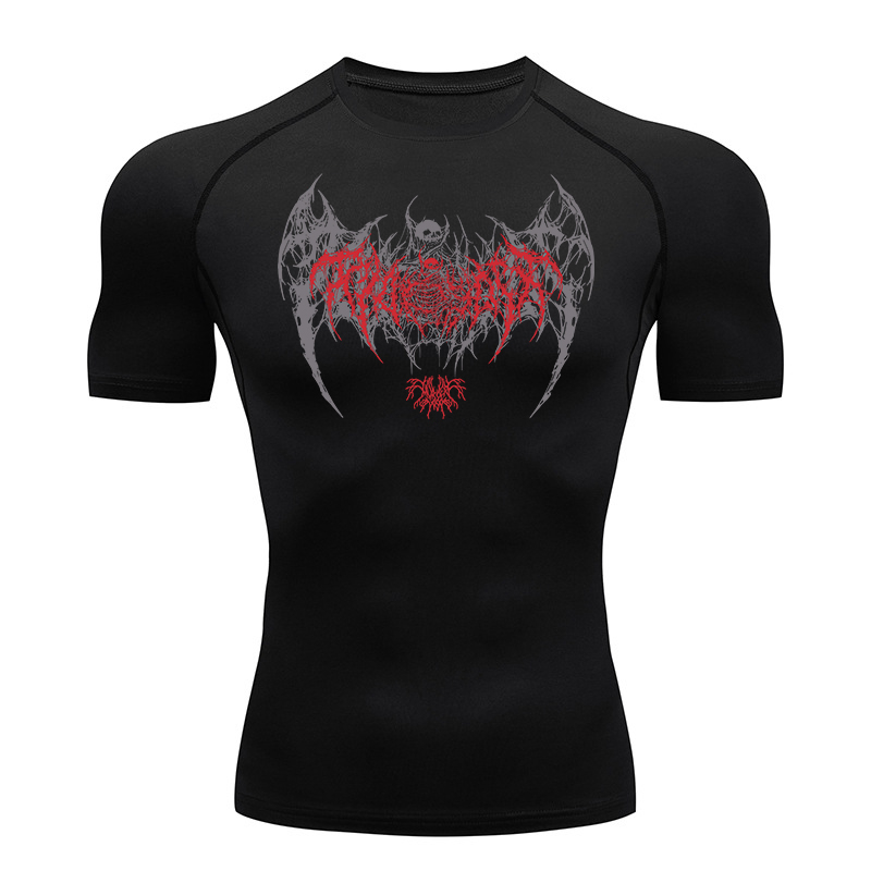 Skull Wings Print Short Sleeve - Summer Gym Clothing review and price