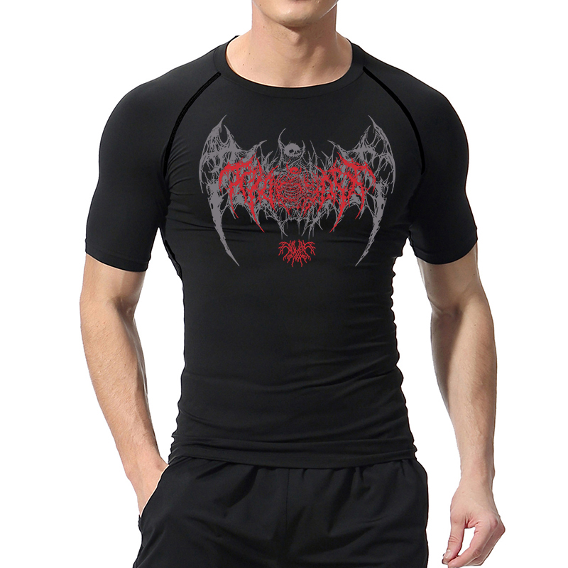 Skull Wings Print Short Sleeve - Summer Gym Clothing review and price