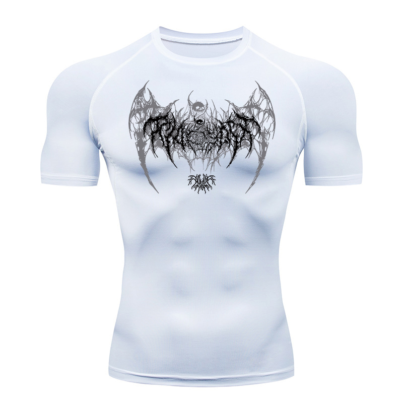 Skull Wings Print Short Sleeve - Summer Gym Clothing review and price