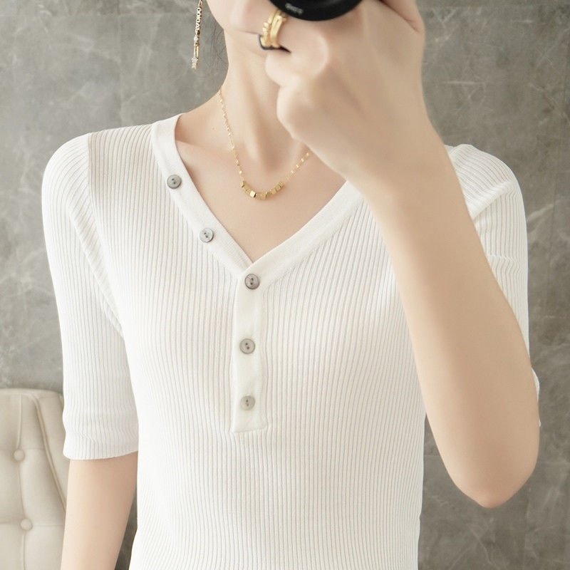 Half Sleeve V-Neck Spring Summ - Summer Clothing Yarn review and price
