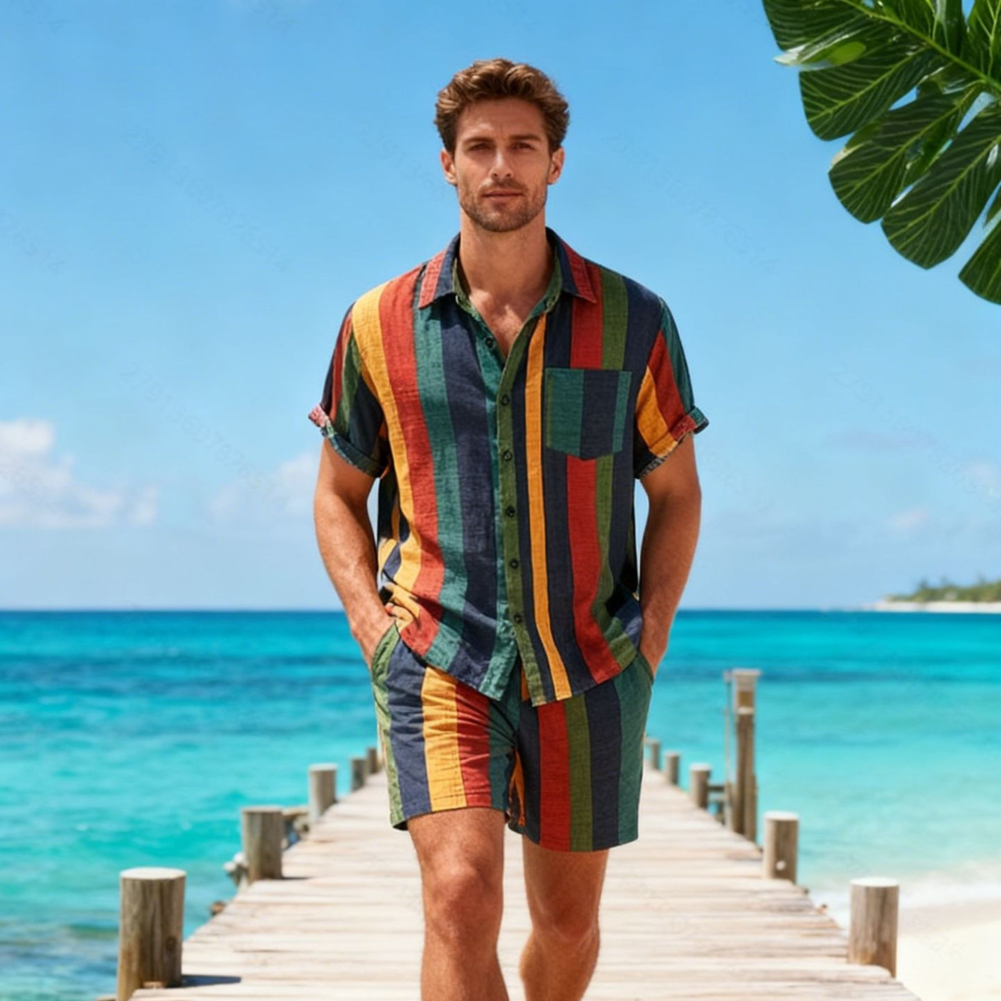 Summer Men's 2 Piece Set, Colo - Beach Shirt Hawaiian review and price