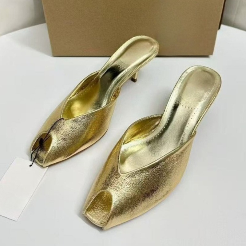 Shiny Gold Women Mules Shoes S - Summer Clothing Sale review and price
