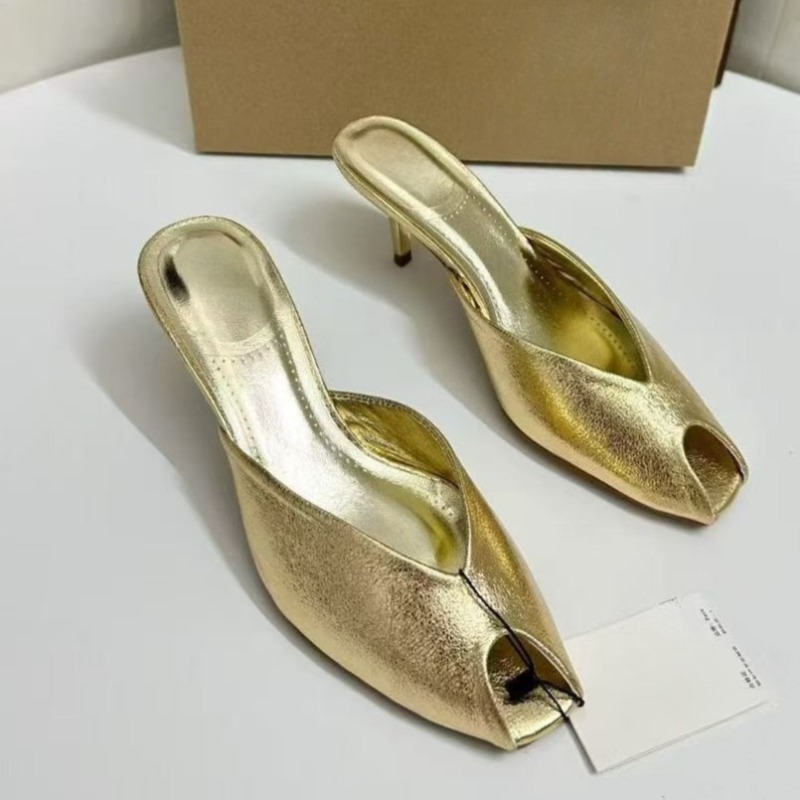 Shiny Gold Women Mules Shoes S - Summer Clothing Sale review and price