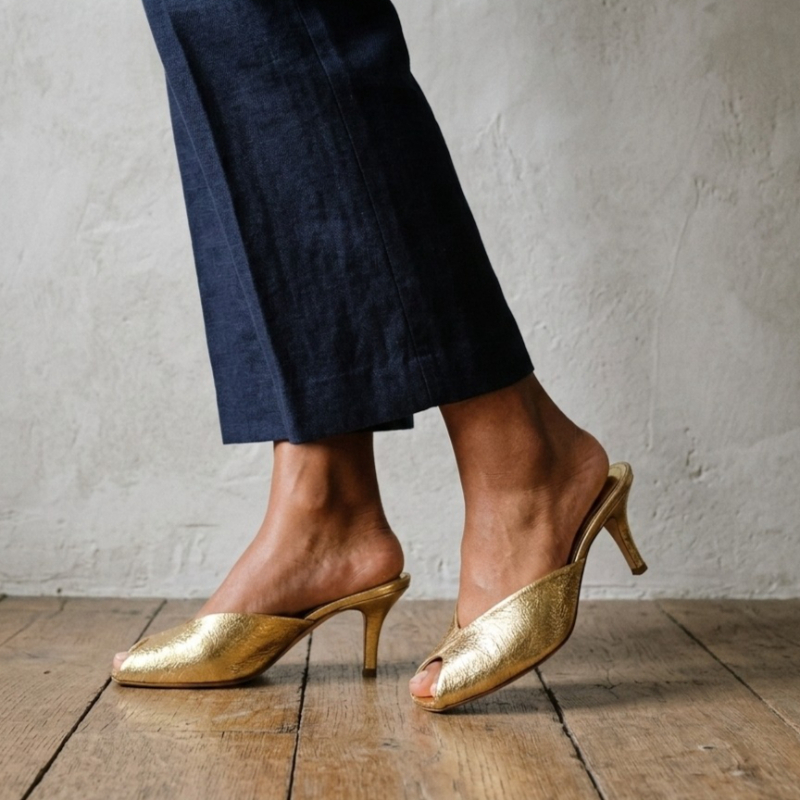 Shiny Gold Women Mules Shoes S - Summer Clothing Sale review and price