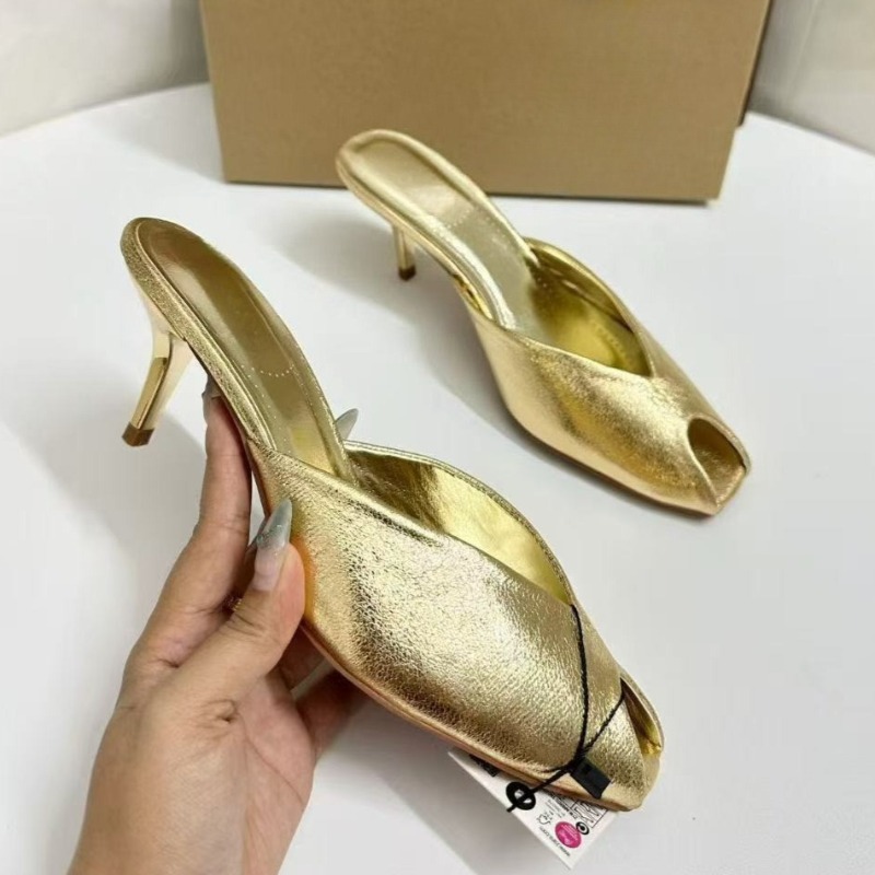 Shiny Gold Women Mules Shoes S - Summer Clothing Sale review and price