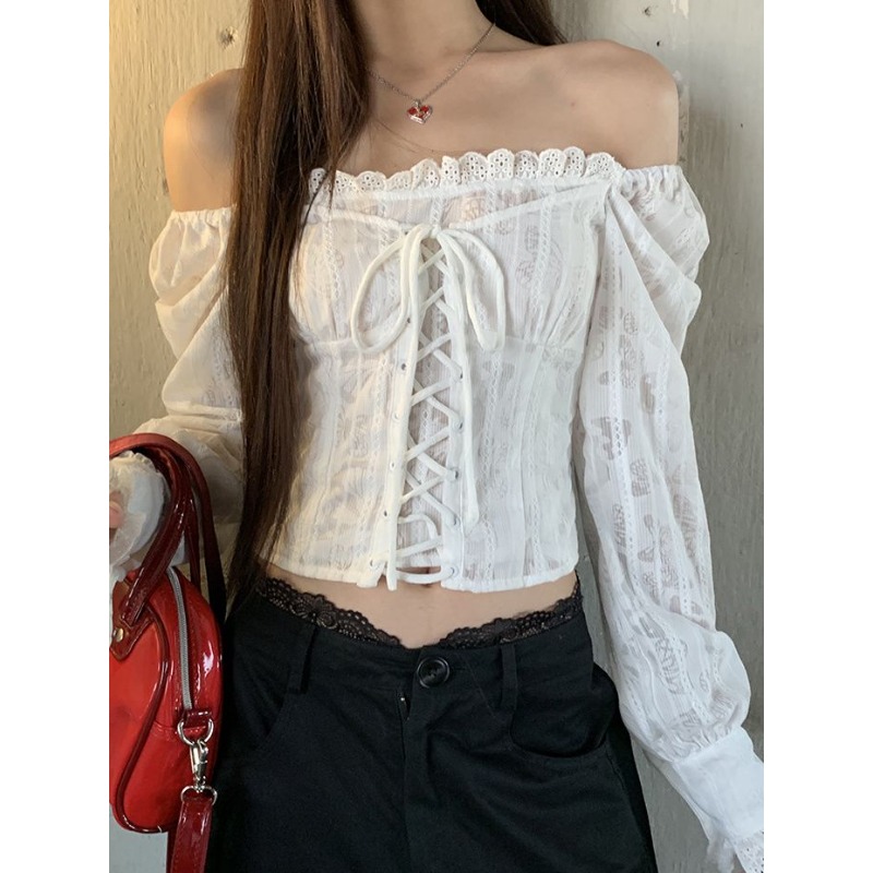 Deeptown White Lace Up Cropped - Summer Clothing Aesthetic review and price